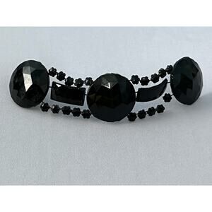 VTG Victorian Black Glass Brooch Multi Faceted Bead Mourning Style Pin Flaw